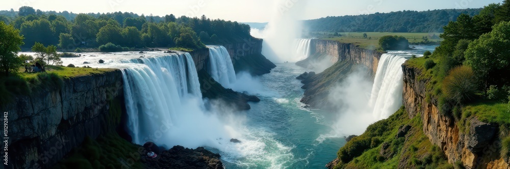 Aerial perspective of Victoria Falls' immense width and height, powerful, scenic, photography Aerial perspective of Victoria Falls' immense width and height, powerful, scenic, photography