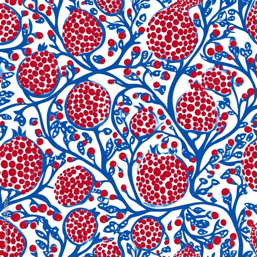 Pomegranate Seamless Pattern: Trendy Flat Distorted Fruit Design