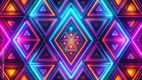 Intricate geometric patterns with colorful neon triangles create a mesmerizing seamless loop abstract background , loop