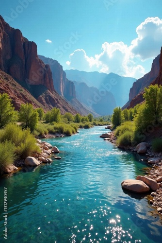 Sparkling Jordan River under vibrant blue sky , pure, scenic, jordan river
