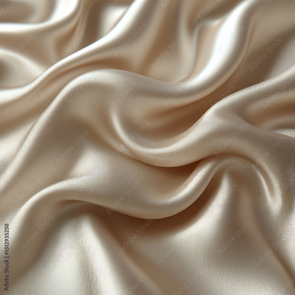 Fototapeta premium Draped beige silk fabric, studio shot, smooth texture, elegant background, textile design