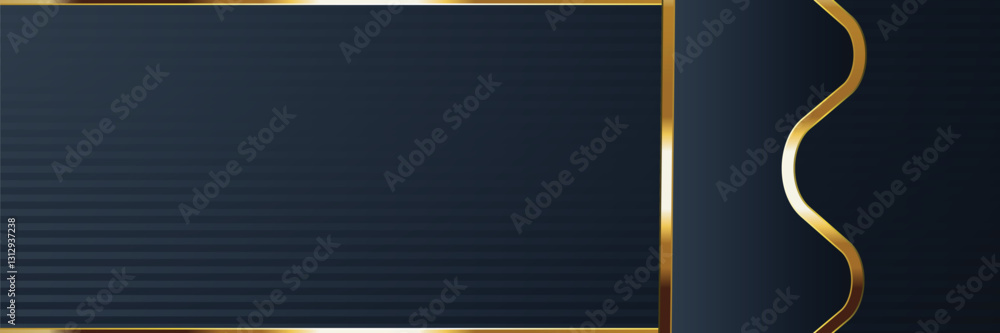 Fototapeta premium Dark navy gold frame striped background design template