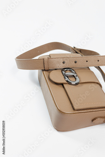 Obraz na płótnie Classic brown leather women's bag on a white background. Women's accessory. Ladies handbag w salonie