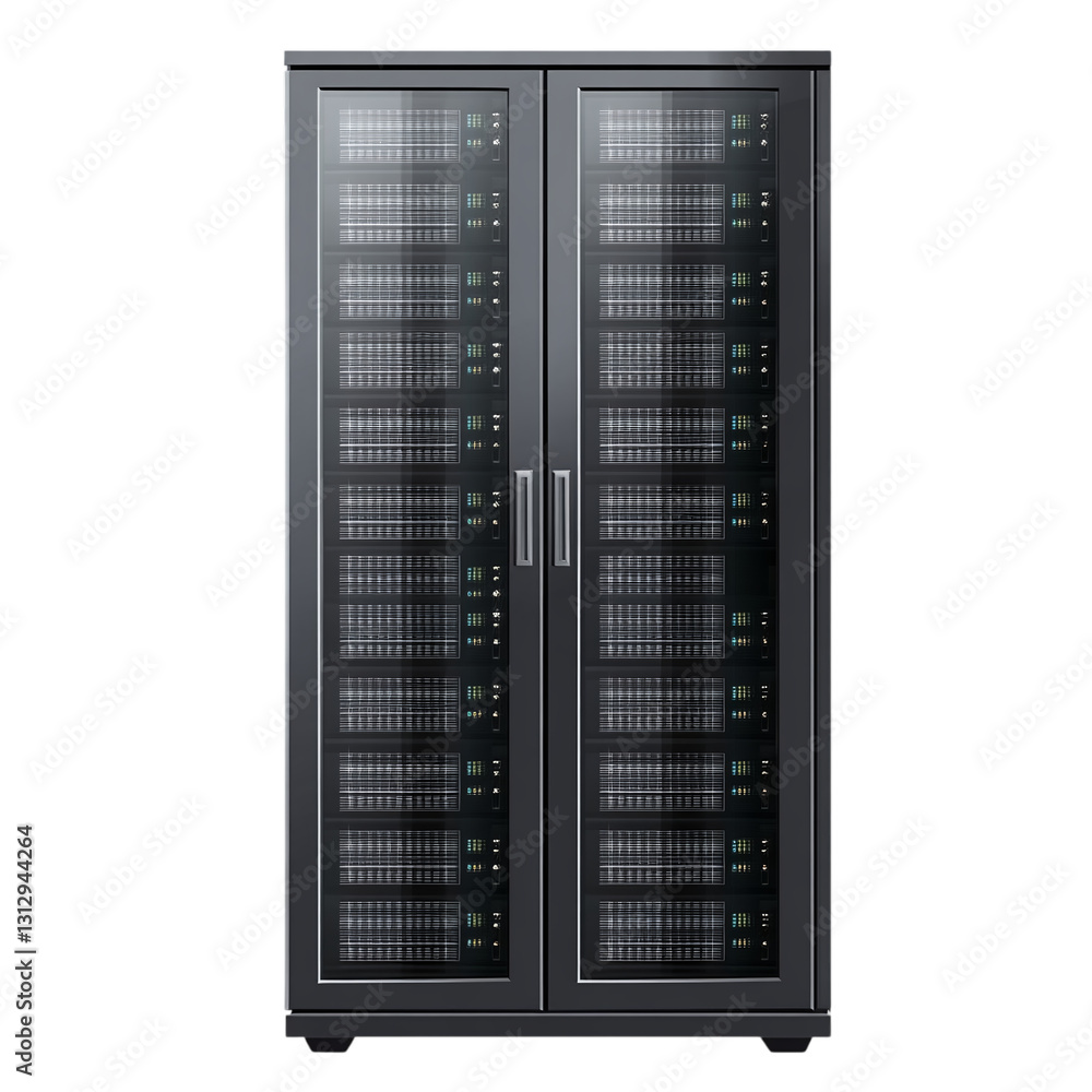 Data center cabinet with cooling vents isolated on transparent background Data center cabinet with cooling vents isolated on transparent background