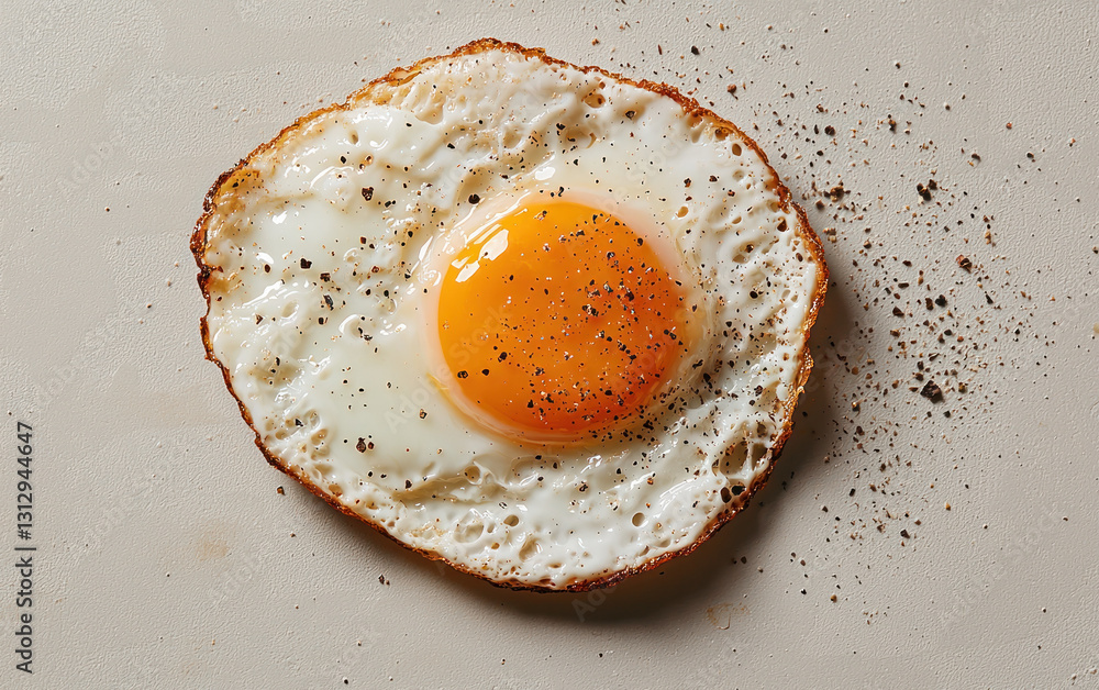Overhead Close-Up of Fried Egg with Runny Yolk and Pepper Seasoning Overhead Close-Up of Fried Egg with Runny Yolk and Pepper Seasoning