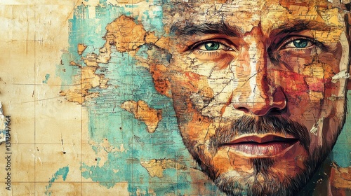Wallpaper Mural A creative artwork depicts a human face overlaid with a world map Torontodigital.ca