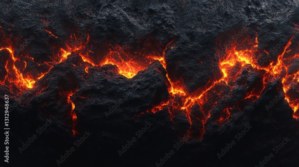 Glowing Lava Flowing Through Black Rock Formation with Intense Heat Glowing Lava Flowing Through Black Rock Formation with Intense Heat