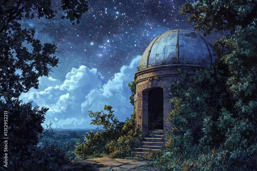 Fototapeta premium An old observatory stands beneath a beautiful starry night sky