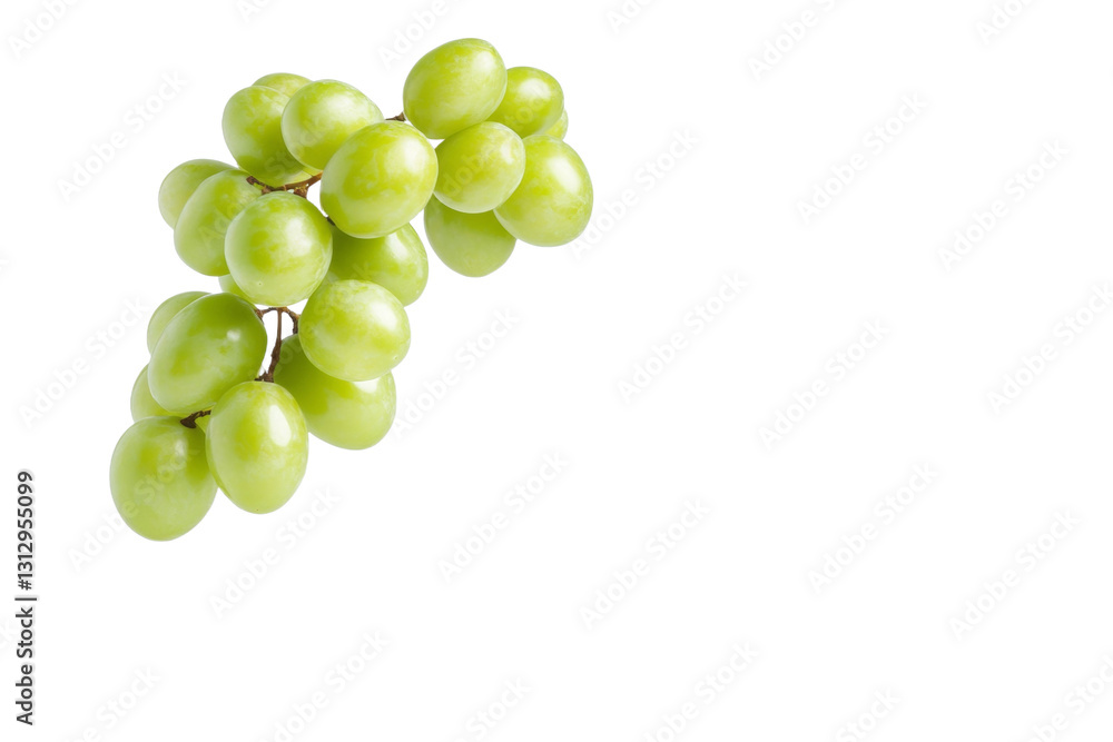 Bunch of green grapes are shown on a white background, isolated Bunch of green grapes are shown on a white background, isolated