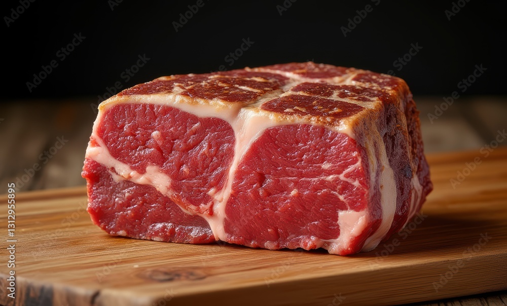 Fresh red meat on wooden board Fresh red meat on wooden board