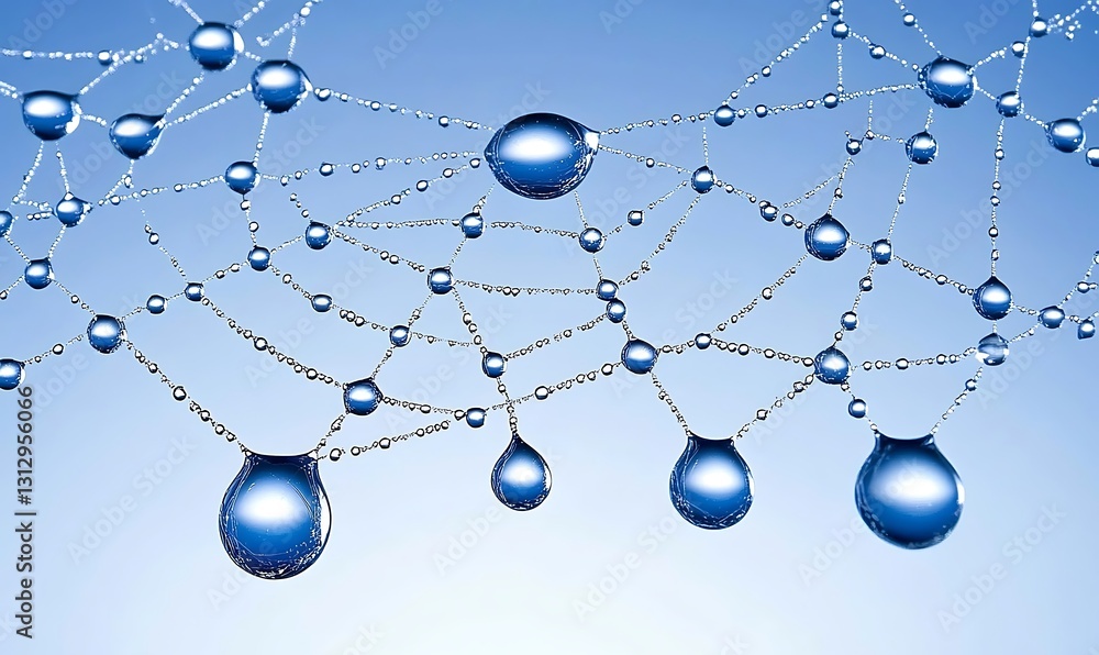 Obraz premium Interconnected Water Droplets Network Abstract Background