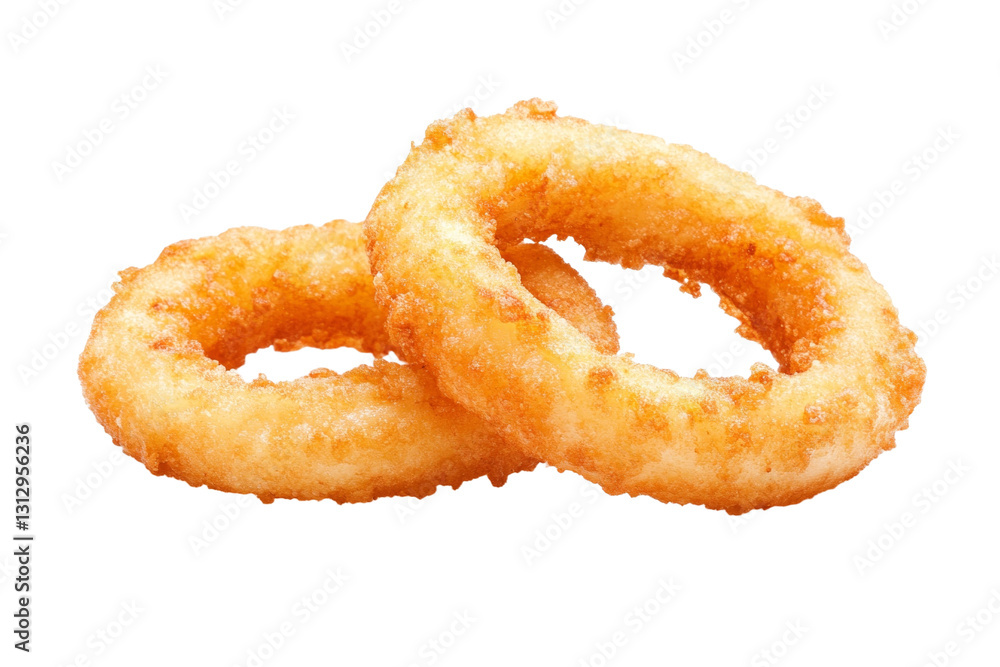 Two fried onion rings on a white background, isolated Two fried onion rings on a white background, isolated