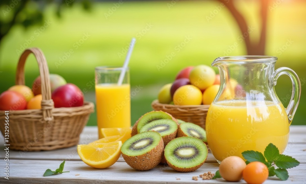 Refreshing fruit juices and cut fruits Refreshing fruit juices and cut fruits