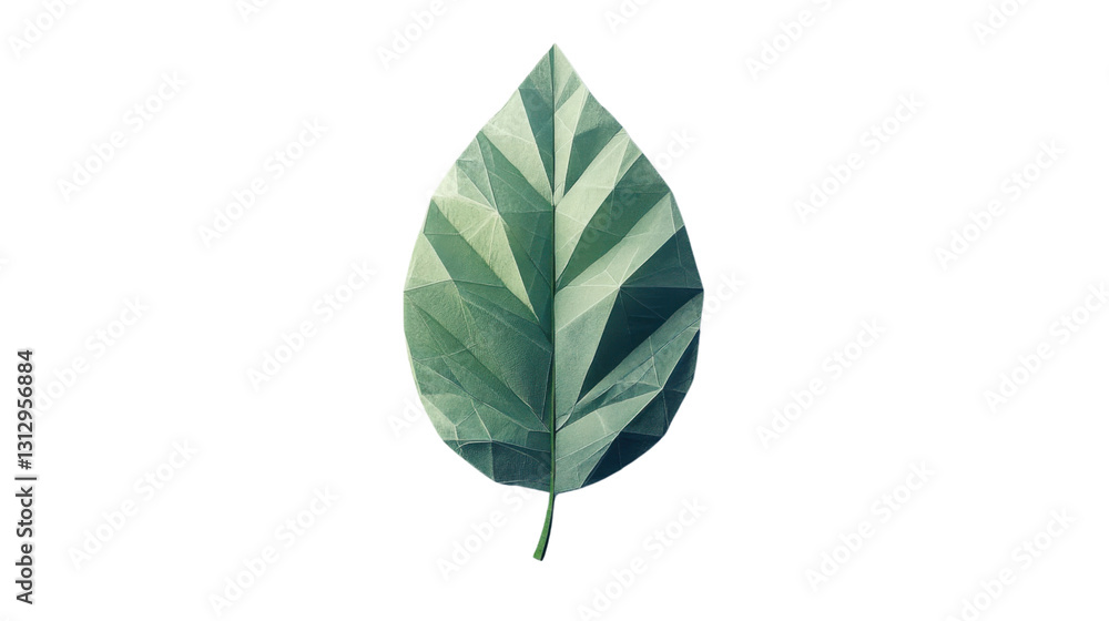 Fototapeta premium Green polygon leaf showing ecology and innovation on transparent background