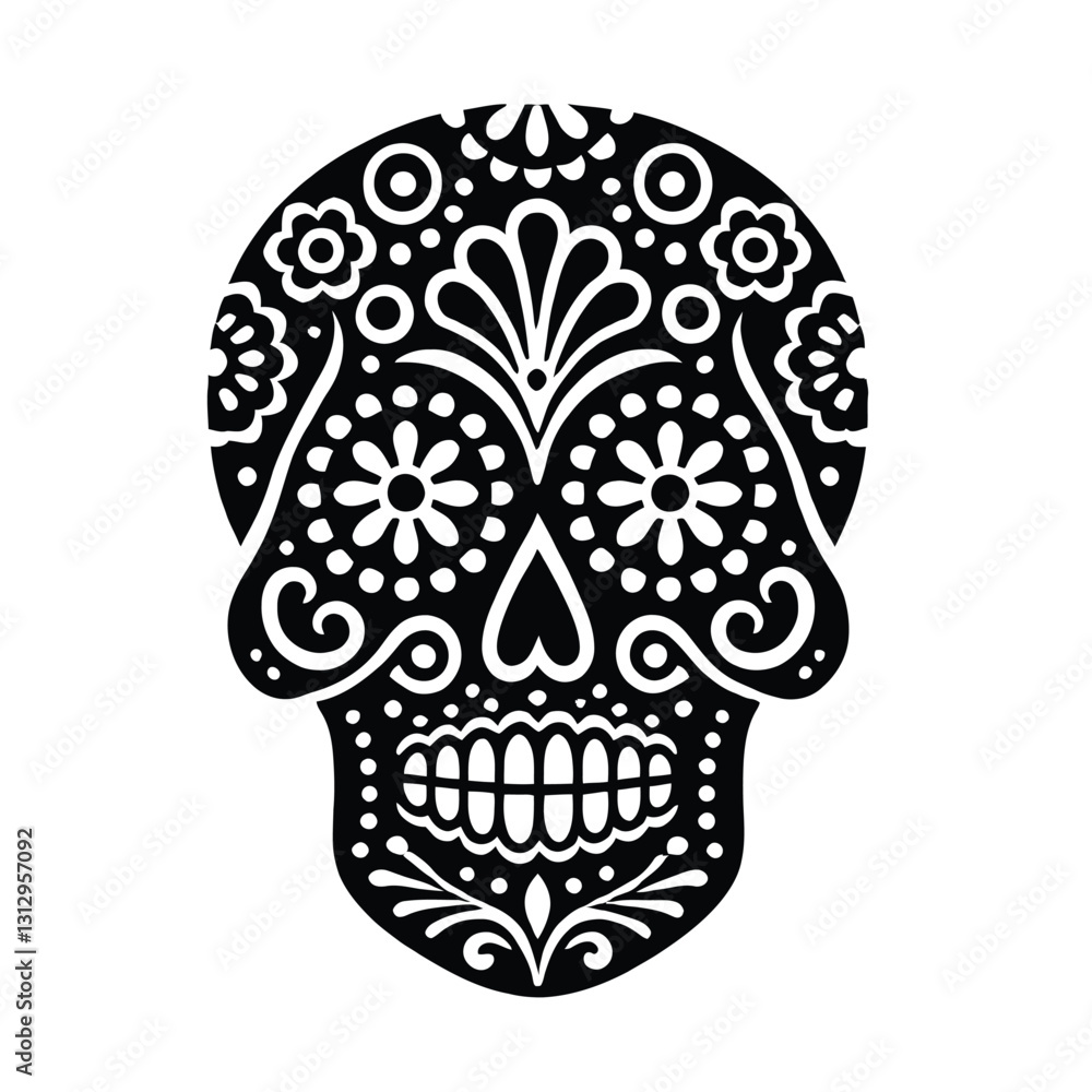 Sugar Skull Silhouette with Floral Patterns Sugar Skull Silhouette with Floral Patterns