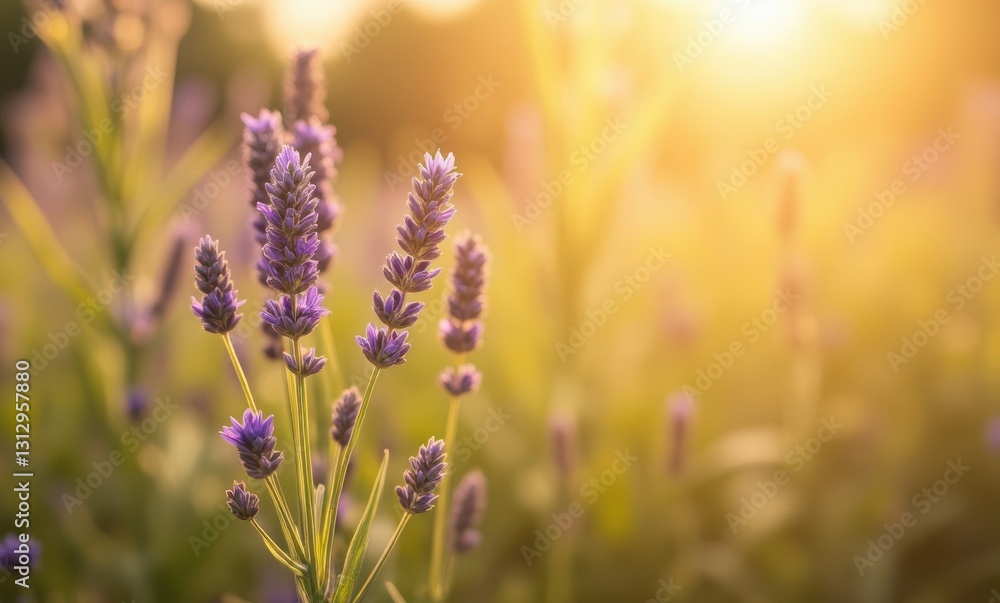 Sunlit lavender field at dusk Sunlit lavender field at dusk