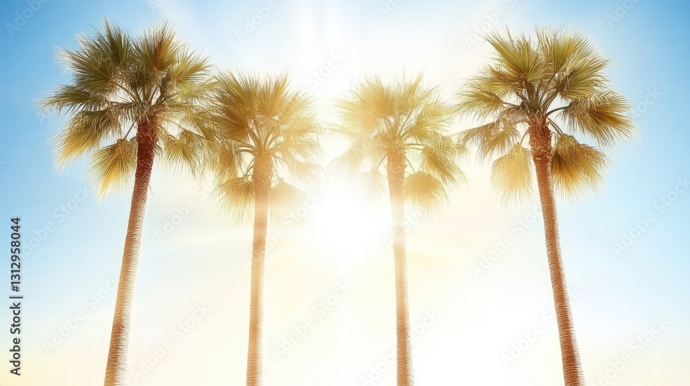 Obraz premium Four Palm Trees, Sunny Sky