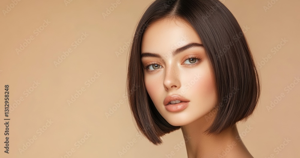 model with bob beige background model with bob beige background