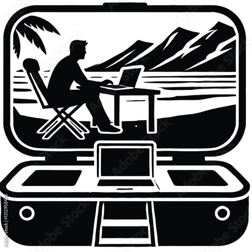 Digital Nomad Workspace Silhouette