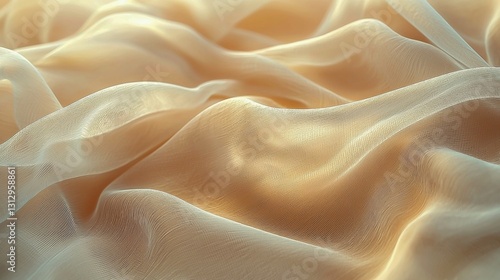 Fluid light beige background with drapery folds features a naked cosmetic liquid essence showcasing elegant clothes for a stylish and sophisticated aesthetic