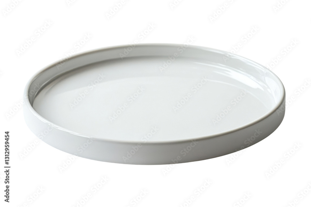 Empty round ceramic plate resting on a clean surface in a bright kitchen setting Empty round ceramic plate resting on a clean surface in a bright kitchen setting