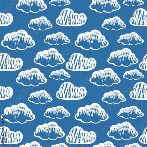 Hand-drawn seamless pattern with cute clouds