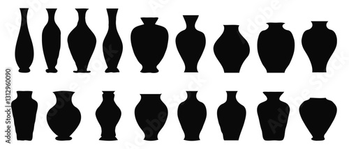 set of vases silhouette vector