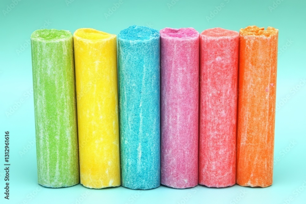 Vibrantly Colored Chalk Sticks on a Soft Blue Background: A Creative Display of Crafting Tools for Artistic Expression Vibrantly Colored Chalk Sticks on a Soft Blue Background: A Creative Display of Crafting Tools for Artistic Expression