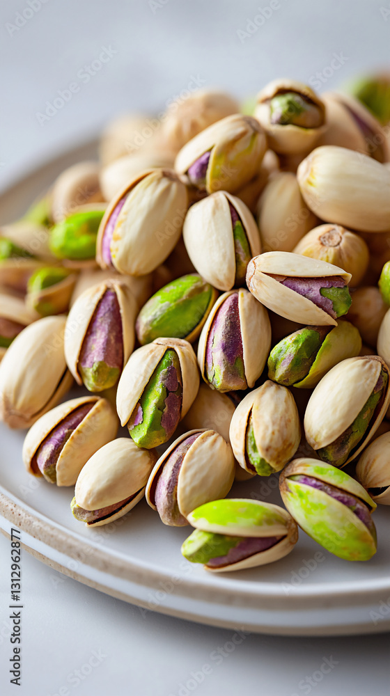 raw pistachios in shells on white plate raw pistachios in shells on white plate