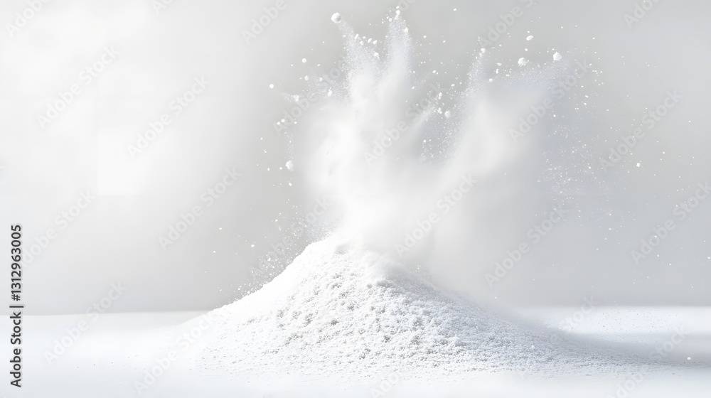 Fototapeta premium Explosive Powder Eruption: A mesmerizing display of a white powder explosion, showcasing the dynamic energy of particles erupting upward, captured in stunning detail.