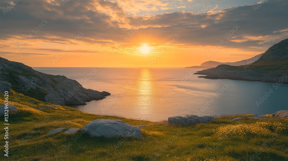 Obraz premium Generic Serene Coastal Scene Glowing Sunrise Traditional