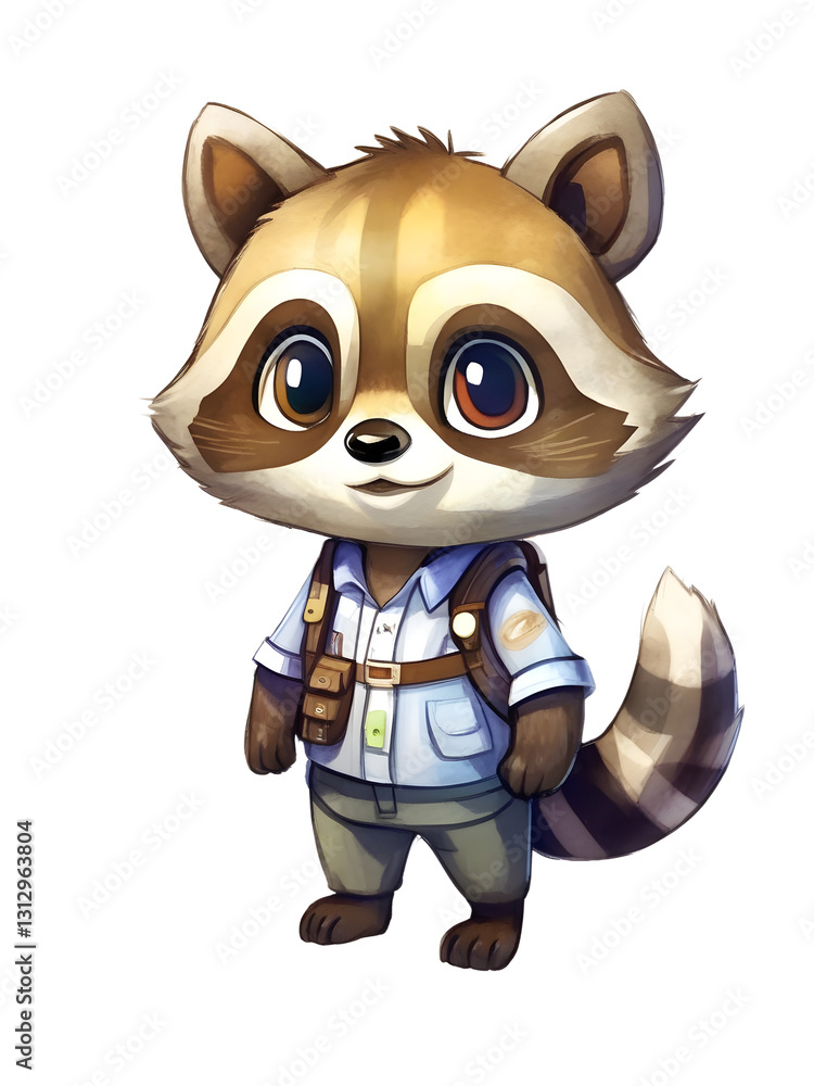 Racoon Chibi Kawaii Cartoon Character Anthropomorphic Isolated Sticker Watercolor Illustration Colored Pencil Drawing Racoon Chibi Kawaii Cartoon Character Anthropomorphic Isolated Sticker Watercolor Illustration Colored Pencil Drawing