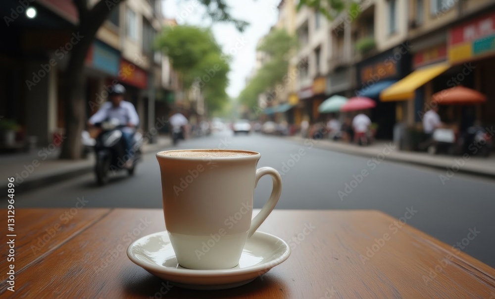 Coffee cup on a street table Coffee cup on a street table