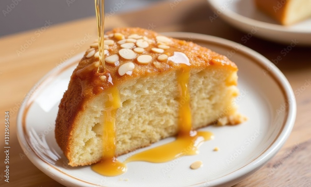 Slice of cake with honey drizzle Slice of cake with honey drizzle