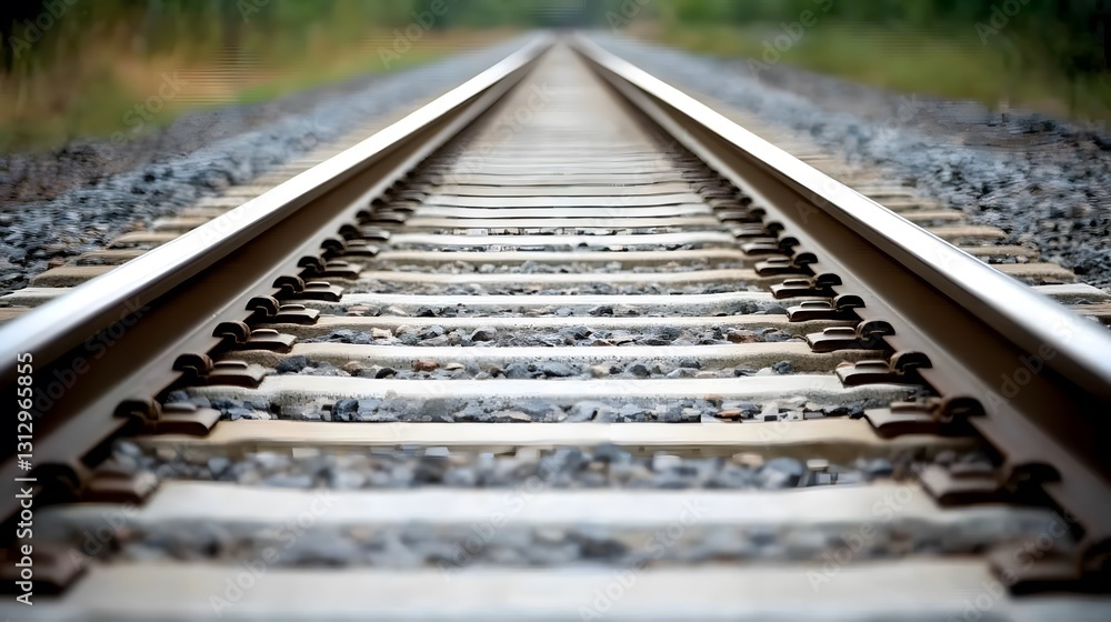 Fototapeta premium Stunning Railroad Tracks Perspective View, Journey Ahead