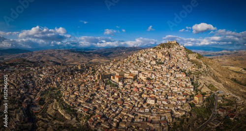 Panoramic view of Agira city in Sicily. August 2024. Aerial drone picture.