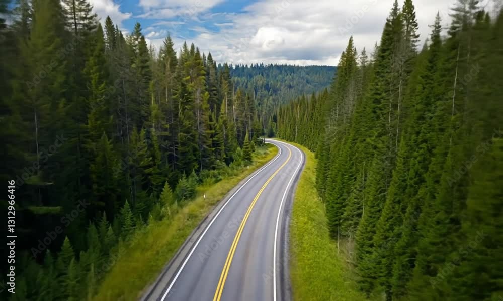 A long, open road stretching through a dense pine forest, offering a scenic and adventurous view. Ideal for road trips, travel, freedom, exploration, nature, and outdoor adventure themes A long, open road stretching through a dense pine forest, offering a scenic and adventurous view. Ideal for road trips, travel, freedom, exploration, nature, and outdoor adventure themes