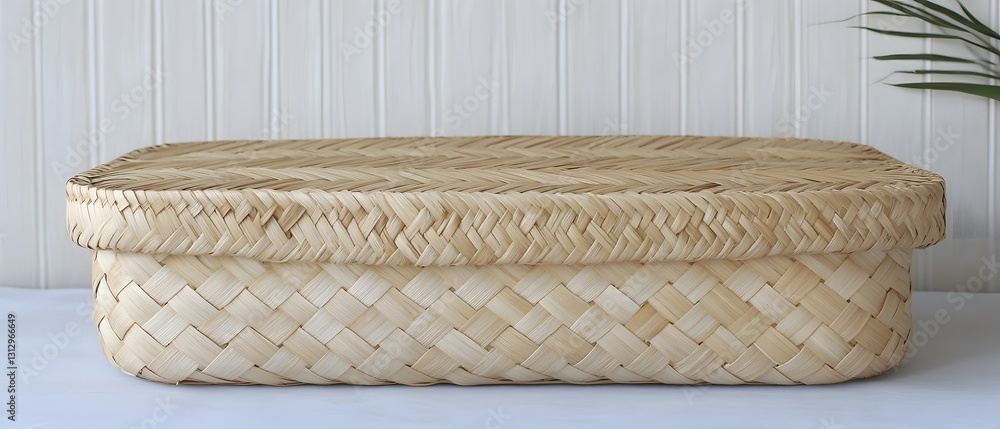 Fototapeta premium Natural Woven Seagrass Rectangular Basket with Lid