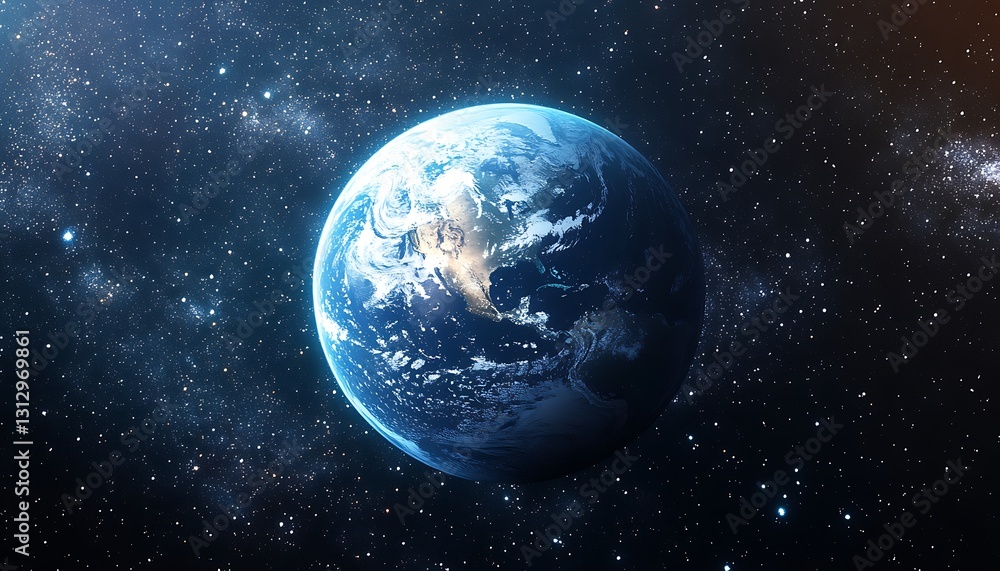 A realistic depiction of planet earth from space showing stars A realistic depiction of planet earth from space showing stars