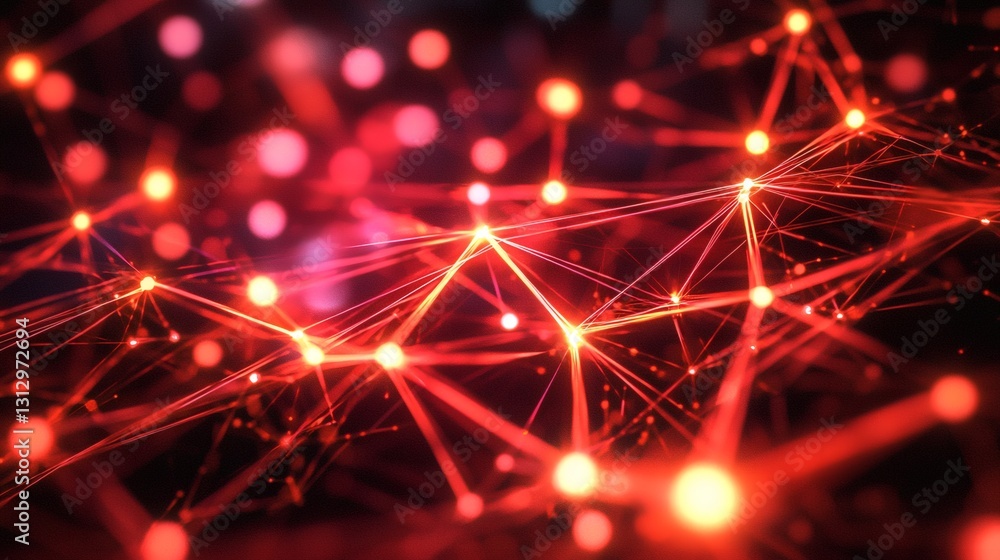 Abstract Red Network of Connections in Dark Background Visual Abstract Red Network of Connections in Dark Background Visual