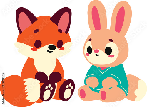 Cut Fox and Rabbit for autism illustration
