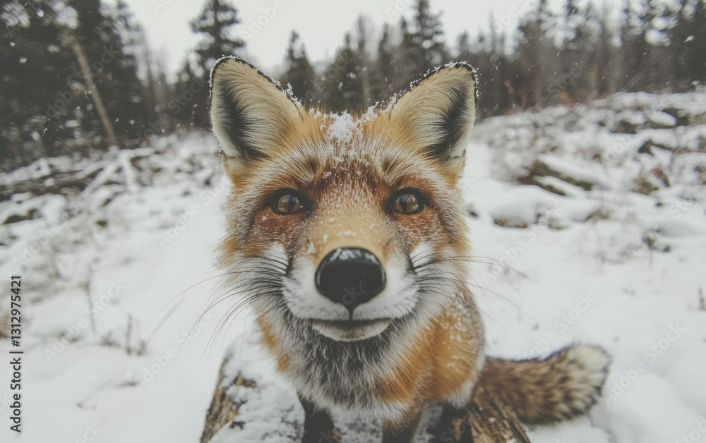 Obraz premium Playful Red Fox in Snowy Winter Forest