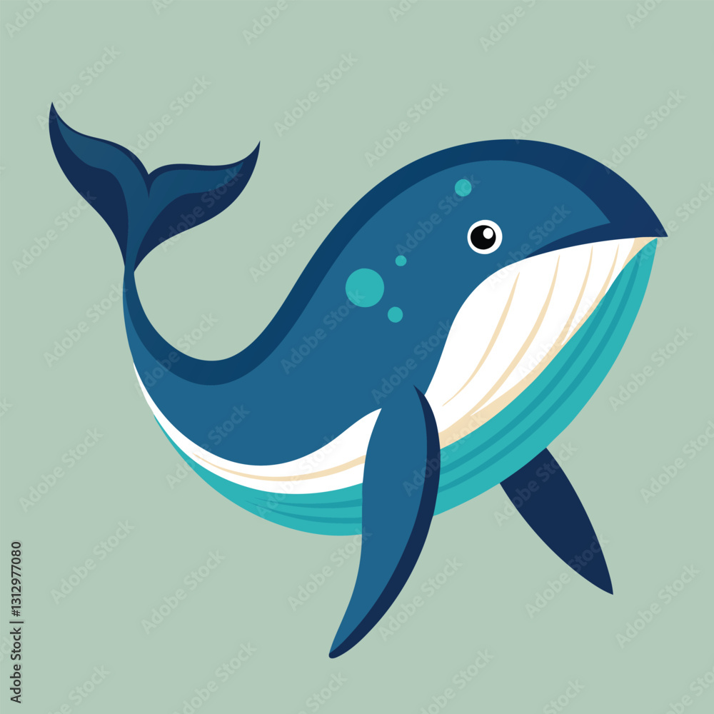 Obraz premium Cartoon aquatic animal vector illustration: cute shark, whale, dolphin, and fish swimming in blue ocean waves