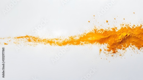 Spice Streak: A dynamic burst of vibrant turmeric powder elegantly streaks across the canvas, its bold color and texture hinting at the potential of culinary and natural wellness experiences.