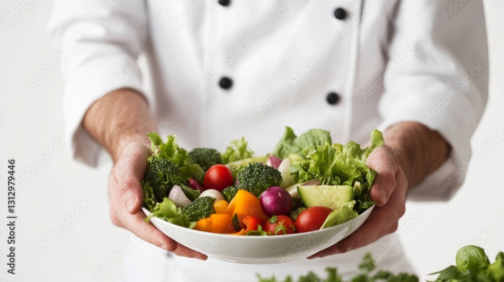 Generic Chef Preparing Overview Salad Fresh Vegetable Generic Chef Preparing Overview Salad Fresh Vegetable