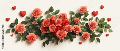 Wallpaper Mural Brightly colored roses surrounded by delicate hearts creating a romantic and playful floral arrangement for celebrations Torontodigital.ca