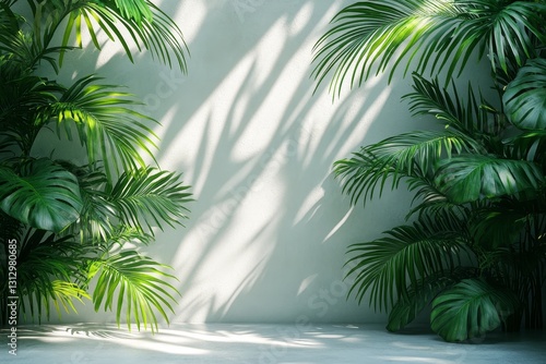 Wallpaper Mural Tropical Plants Against a Light Gray Wall Torontodigital.ca