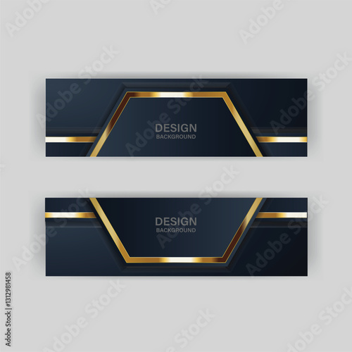 Elegant gold-trimmed dark banners, digital design, white background, website header
