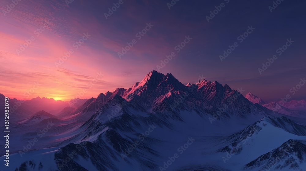 Obraz premium Pink And Purple Sunset Over Snowy Mountain Range