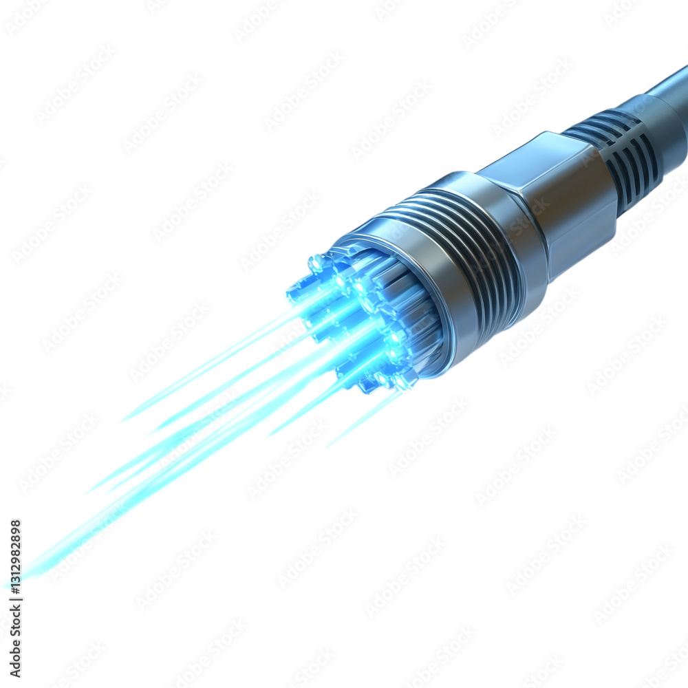 Fiber optic connector with low loss isolated on transparent background Fiber optic connector with low loss isolated on transparent background